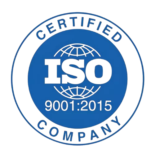 Blue logo indicating ISO certification for quality or security standards.