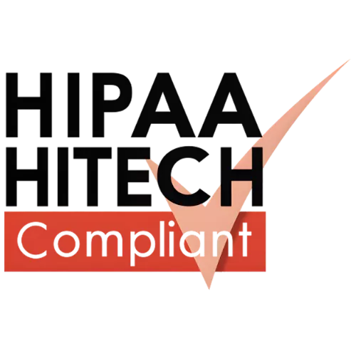 Logo indicating compliance with HIPAA and HITECH health information privacy regulations.